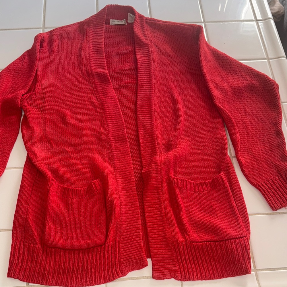 Liz Claiborne Red sweater cardigan silk M 🐈‍⬛